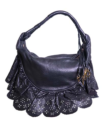Gypsy Ruffle Hobo, &pound;220, Handbags, Black, Leather, Front view